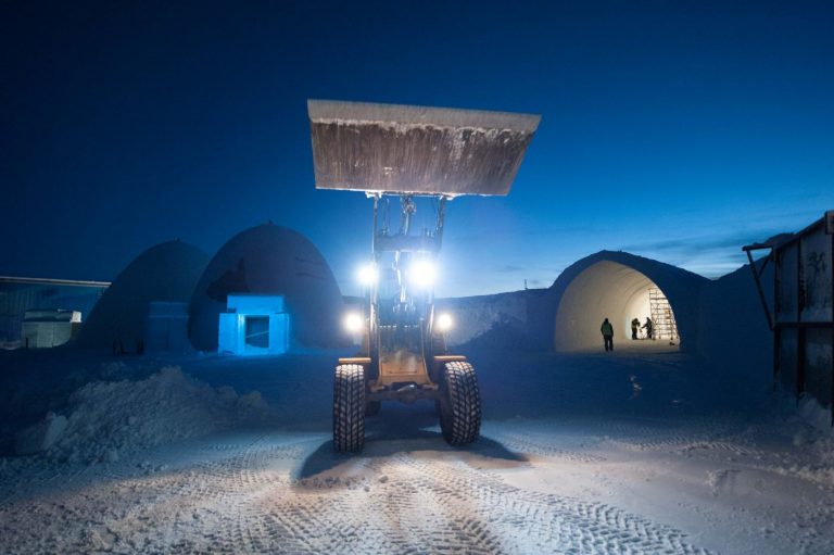 Volvo wheel loader at icehotel